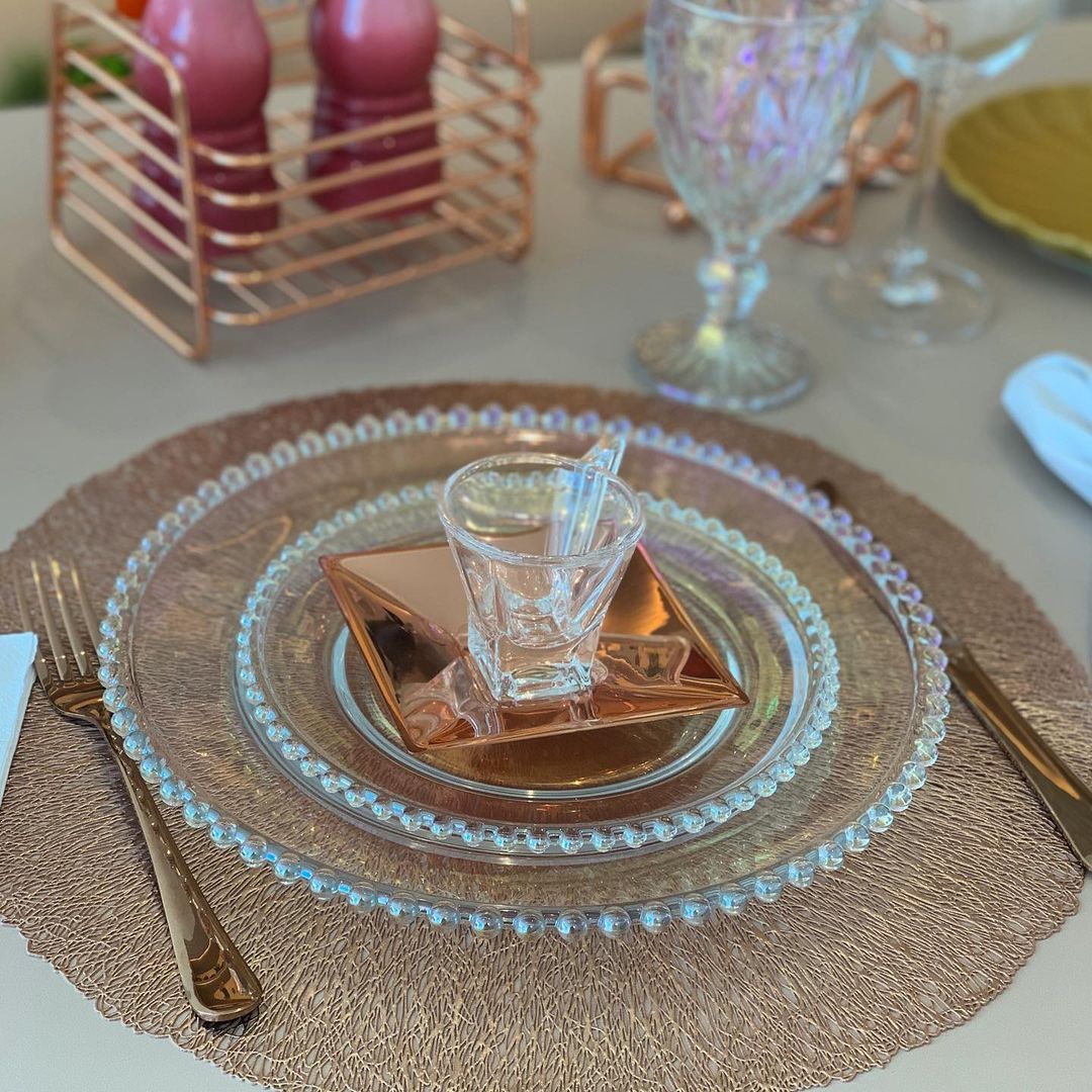 Jogo Americano Descanso de Prato Redondo Rose Gold PVC - 38 cm