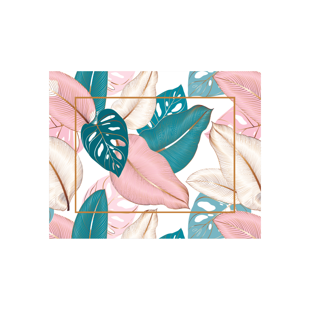 Jogo Americano Estampado Folhagens Rosa Verde e Dourado 45cm x 35cm
