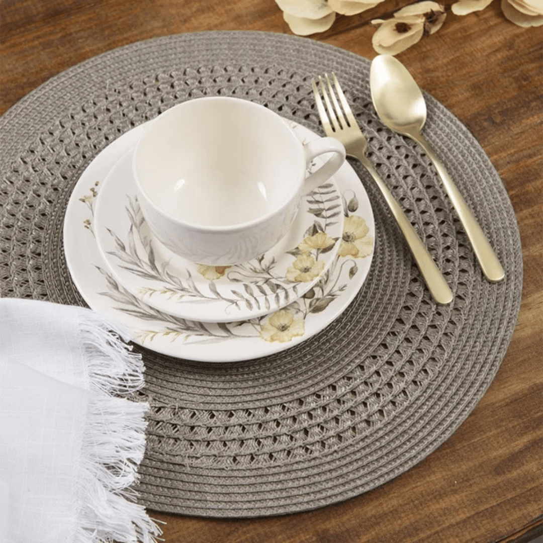 Jogo Americano Redondo Avulso Luna Tressê Taupe 38cm