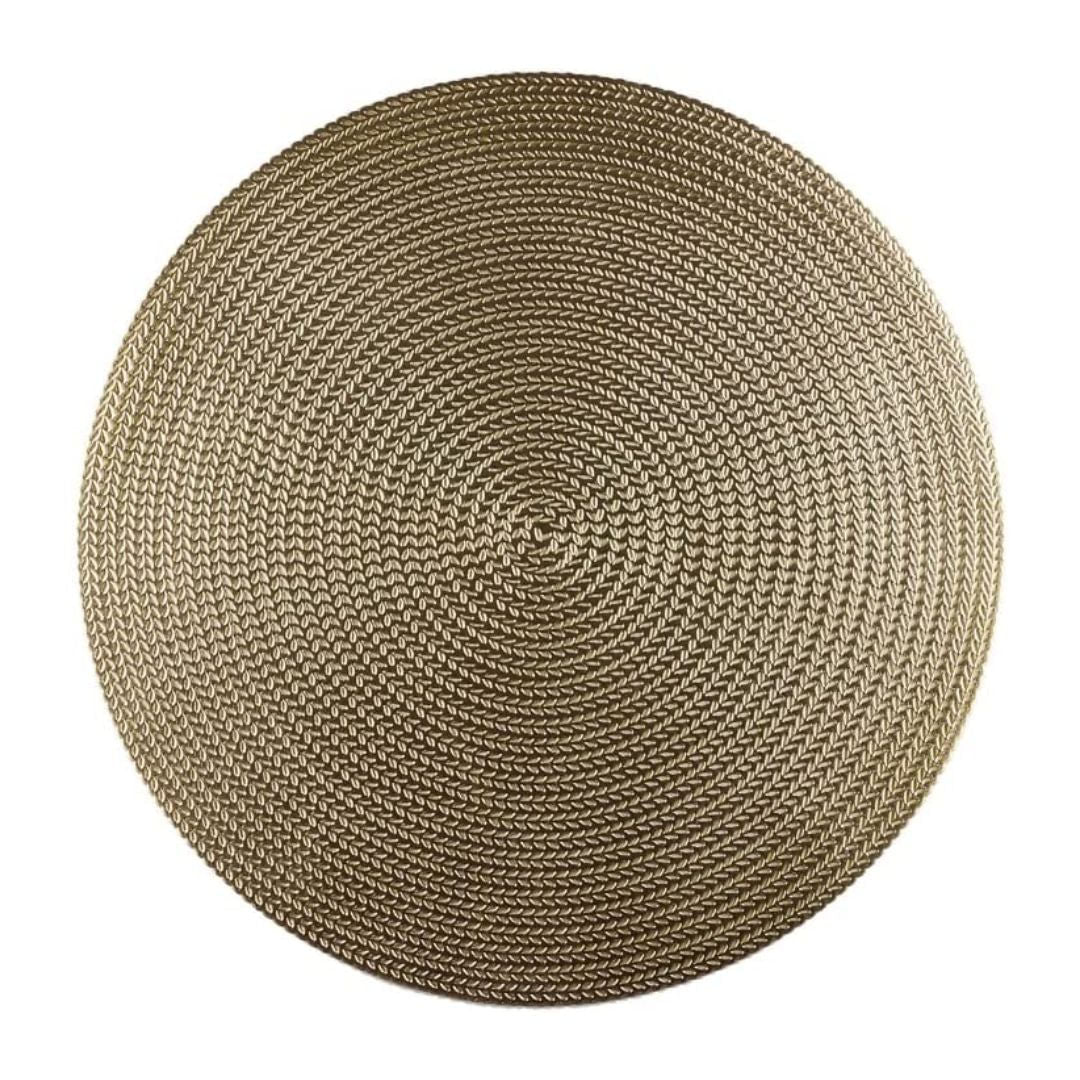 Jogo Americano Redondo de Plástico Fresno Metalizado Dourado 38cm