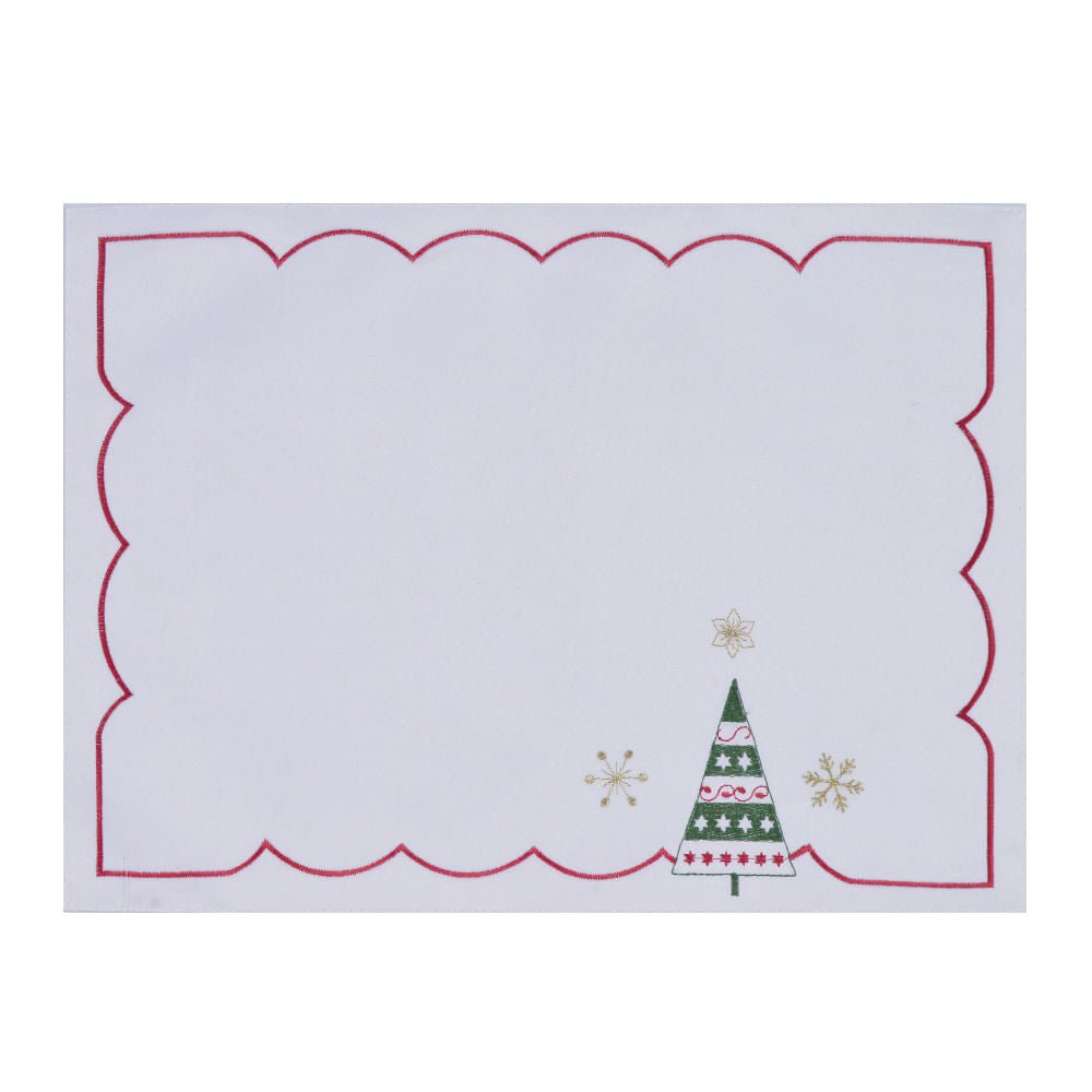 Jogo Americano Retangular com Árvore de Natal Branco e Vermelho 45cm