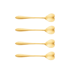 Jogo de 4 Colheres Aço Inox para Chá Heart Coração Dourado - 12,7 cm