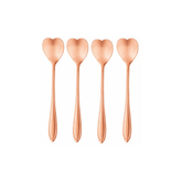 Jogo de 4 Colheres Aço Inox para Chá Heart Coração Rose Gold - 12,7 cm