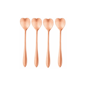 Jogo de 4 Colheres Aço Inox para Chá Heart Coração Rose Gold - 12,7 cm