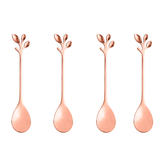 Jogo de 4 Colheres Aço Inox Para Chá Leaves Folhas Rose Gold