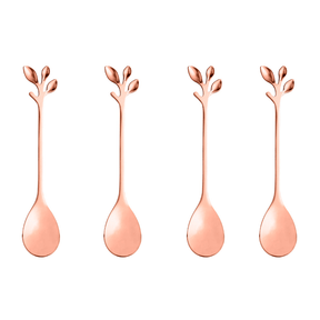 Jogo de 4 Colheres Aço Inox Para Chá Leaves Folhas Rose Gold