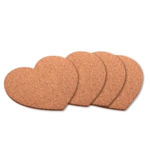 Jogo de 4 Porta Copos de Cortica Coração Marrom 10cm