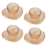 Jogo de 4 Xícaras de Café Cristal com Pires Coração Pearl Âmbar - 85 ml