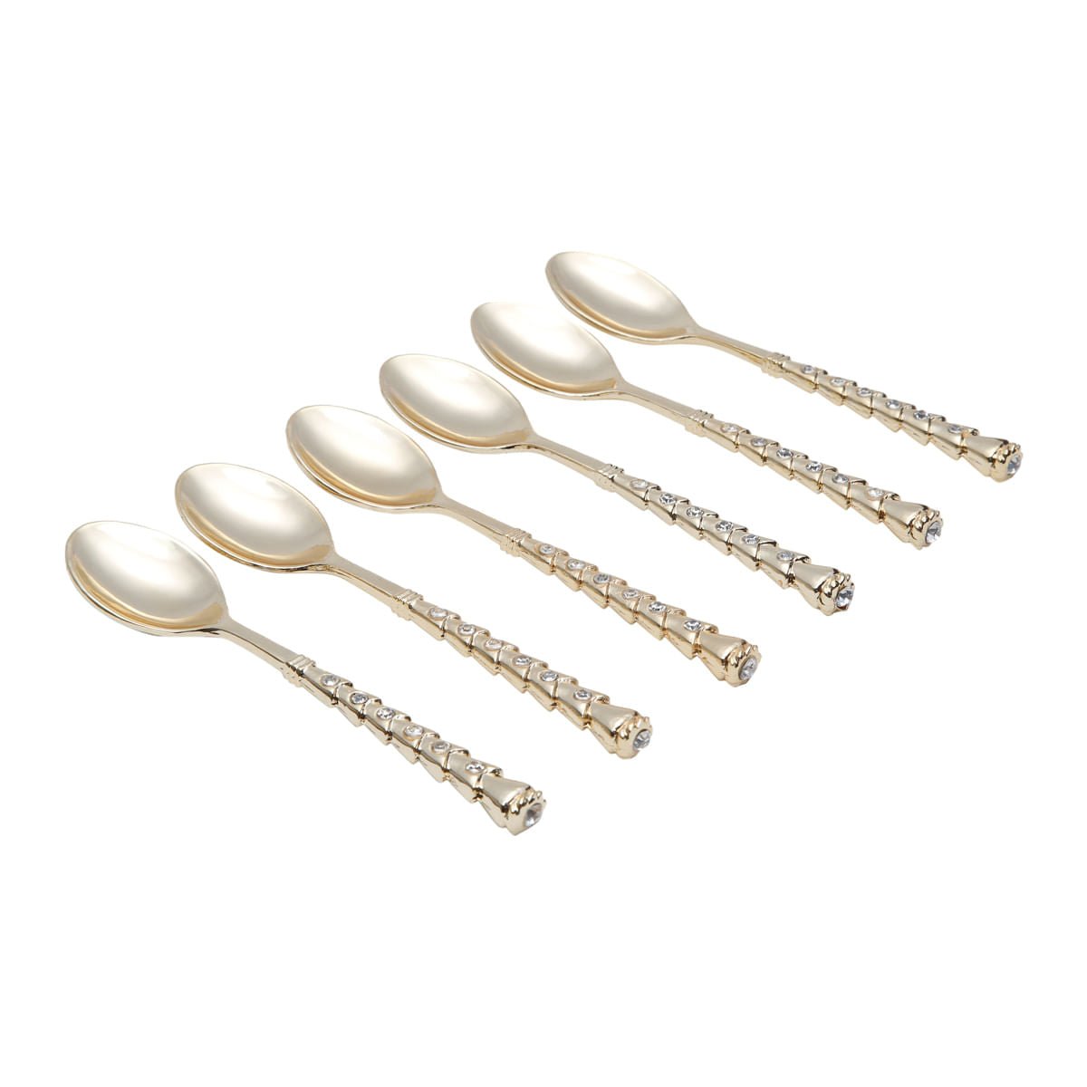 Jogo de 6 Colheres Sobremesa Zamac Spring Dourado com Pedra Luxo