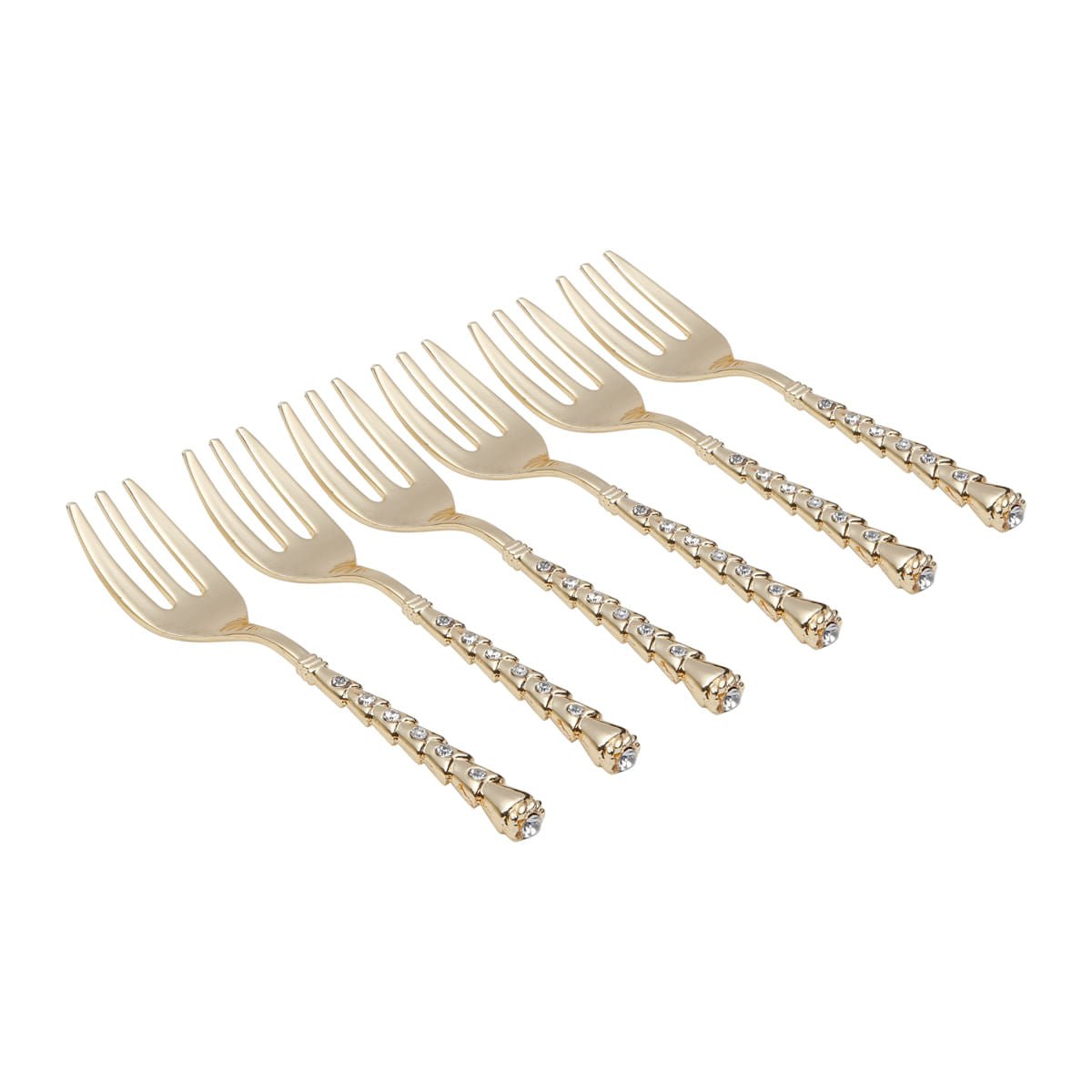 Jogo de 6 Garfos Sobremesa Zamac Spring Dourado com Pedra Luxo - 14,9