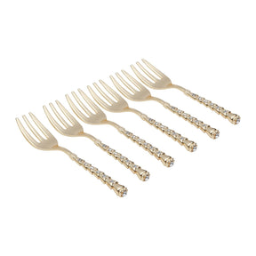 Jogo de 6 Garfos Sobremesa Zamac Spring Dourado com Pedra Luxo - 14,9