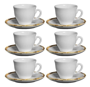 Jogo de 6 Xicaras para Café com Pires em Bambu Branco 100ml