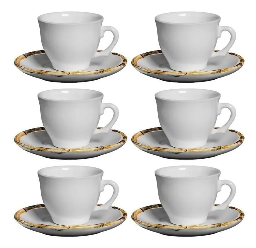 Jogo de 6 Xicaras para Café com Pires em Bambu Branco 100ml