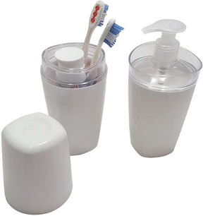 Jogo De Banheiro  Porta Escova e Porta Sabonete Liquido Tule Branco