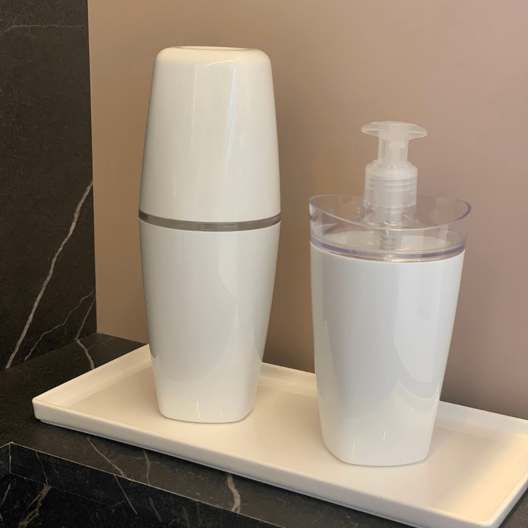 Jogo De Banheiro  Porta Escova e Porta Sabonete Liquido Tule Branco