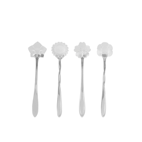 Jogo de Colheres em Aço Inox Estilo Flor 4 Peças