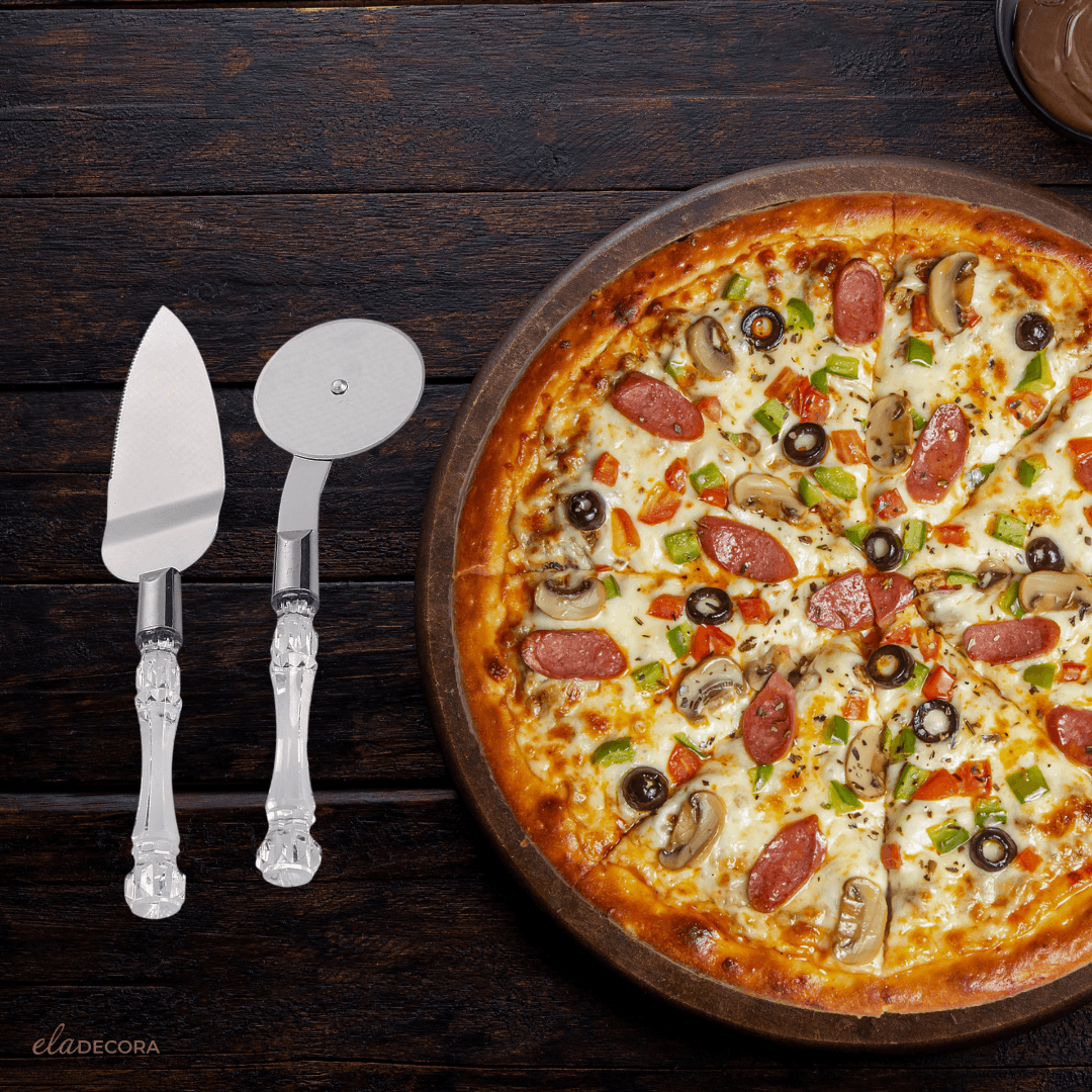 Jogo de Espátula e Cortador para Pizza 2 Peças