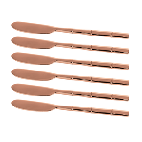 Jogo de Espátulas Steel Wood em Aço Inox com Cabo Estilo Bambu Rose Gold - 6 peças