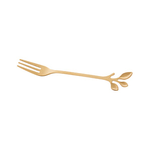 Jogo de Garfos para Aperitivo em Aço Inox Leaves Dourado 4 Peças
