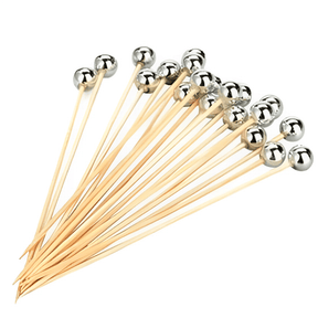 Jogo de Palitos para Petiscos em Bambu com Bolinha Cromada 12cm - 20 Peças