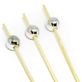 Jogo de Palitos para Petiscos em Bambu com Bolinha Cromada 12cm - 20 Peças