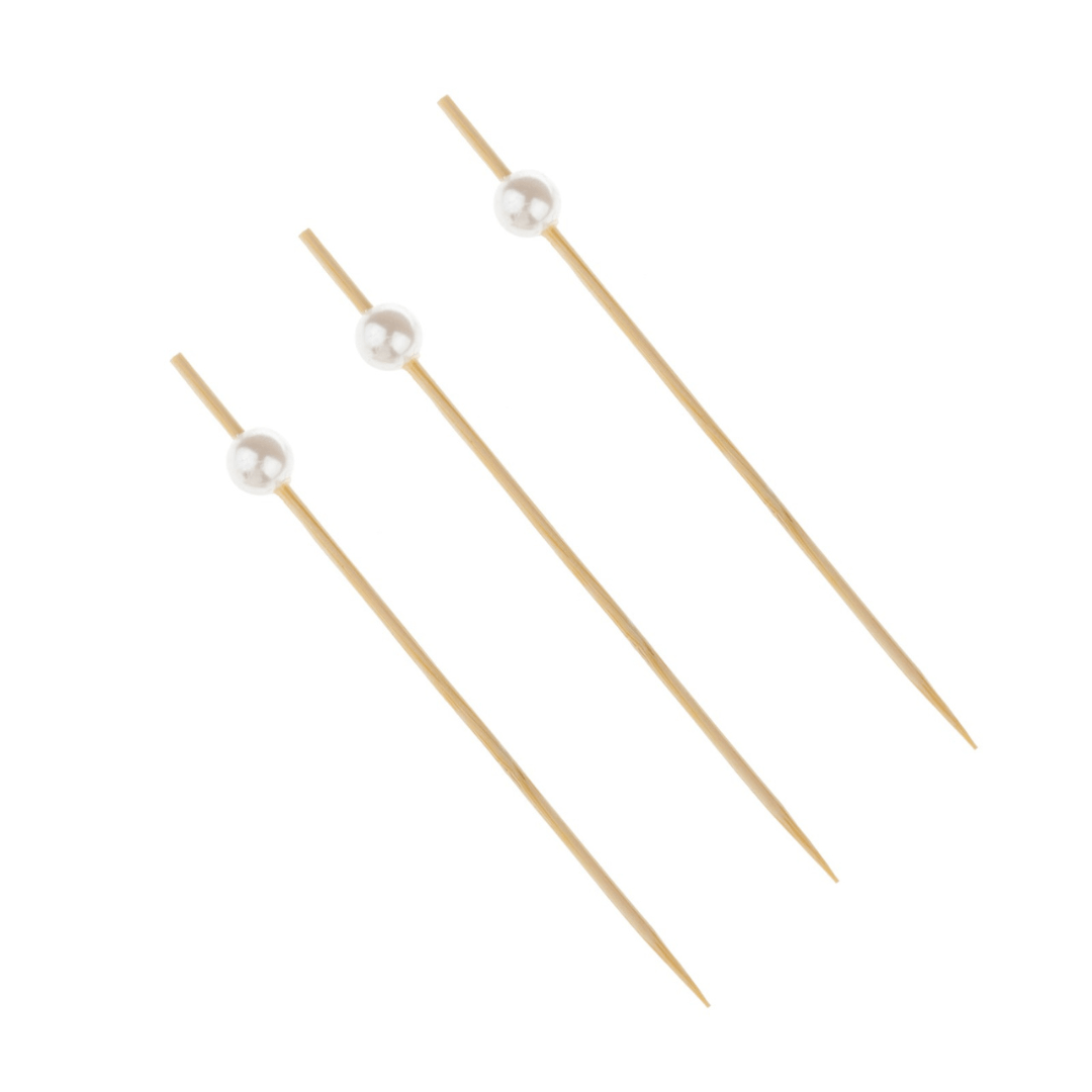 Jogo de Palitos para Petiscos em Bambu com Bolinhas Perolizadas 12cm - 20 Peças