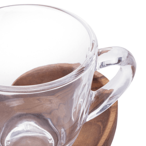 Jogo de Xícaras de Café com Pires de Coração Madeira Teca 75ml - 6 Peças