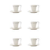 Jogo de Xícaras de Café com Pires Porcelana Alça Prata 80ml - 6 Peças