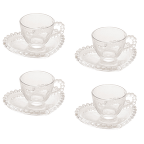 Jogo de Xícaras de Café Cristal Com Pires Coração Pearl 4 Peças - 85ml