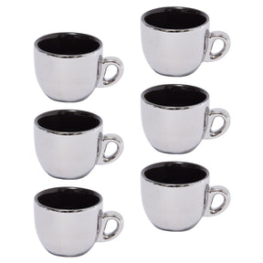Jogo De Xícaras Luxo Para Café Com Pires E Suporte Wolff Versa 90ml 6 Peças Preto e Prata