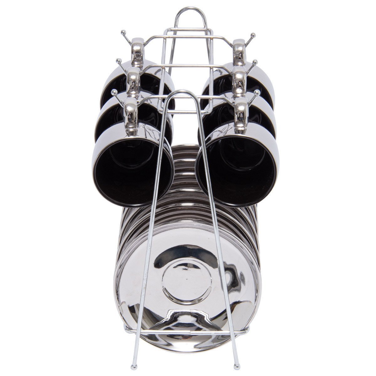 Jogo De Xícaras Luxo Para Café Com Pires E Suporte Wolff Versa 90ml 6 Peças Preto e Prata
