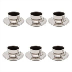 Jogo De Xicaras Luxo Para Café Com Pires Wolff Versa 90ml 6 Peças Preto e Prata