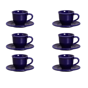 Jogo de Xícaras para Café com Pires Azul Royal Bolinhas