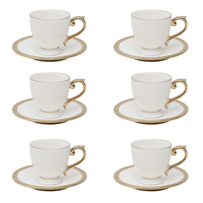 Jogo De Xícaras Para Café Dourada Com Pires Porcelana Alça Ouro Paddy 90ml - 6 Peças
