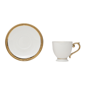 Jogo De Xícaras Para Café Dourada Com Pires Porcelana Alça Ouro Paddy 90ml - 6 Peças
