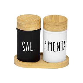 Jogo Saleiro e Pimenteiro com Suporte Doha 90ml 3 Peças