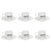 Jogo Xicara de Café com Pires em Porcelana Manhattan Branca 80ml 6 Peças