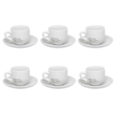 Jogo Xicara de Café com Pires em Porcelana Manhattan Branca 90ml 6 Peças