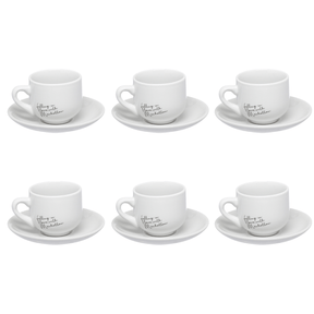 Jogo Xicara de Café com Pires em Porcelana Manhattan Branca 90ml 6 Peças
