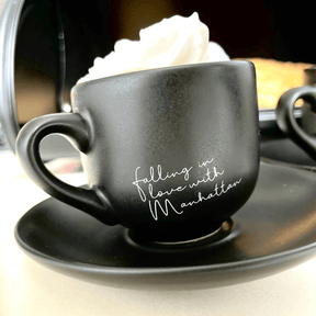 Jogo Xicara de Café com Pires em Porcelana Manhattan Preta 90ml 6 Peças