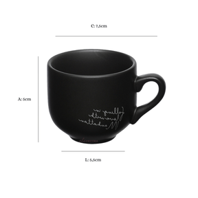 Jogo Xicara de Café com Pires em Porcelana Manhattan Preta 90ml 6 Peças