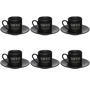 Jogo Xicara de Café com Pires Manhattan Preta 80ml 6 Peças