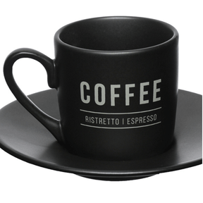 Jogo Xicara de Café com Pires Manhattan Preta 80ml 6 Peças