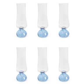 Jogo 6 Taças Champanhe Base Esfera Azul e Transparente 240ml
