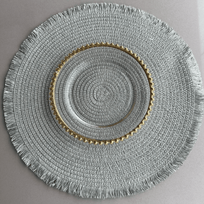 Prato Sobremesa Cristal com Borda Bolinha Dourada Pearl - 20 cm
