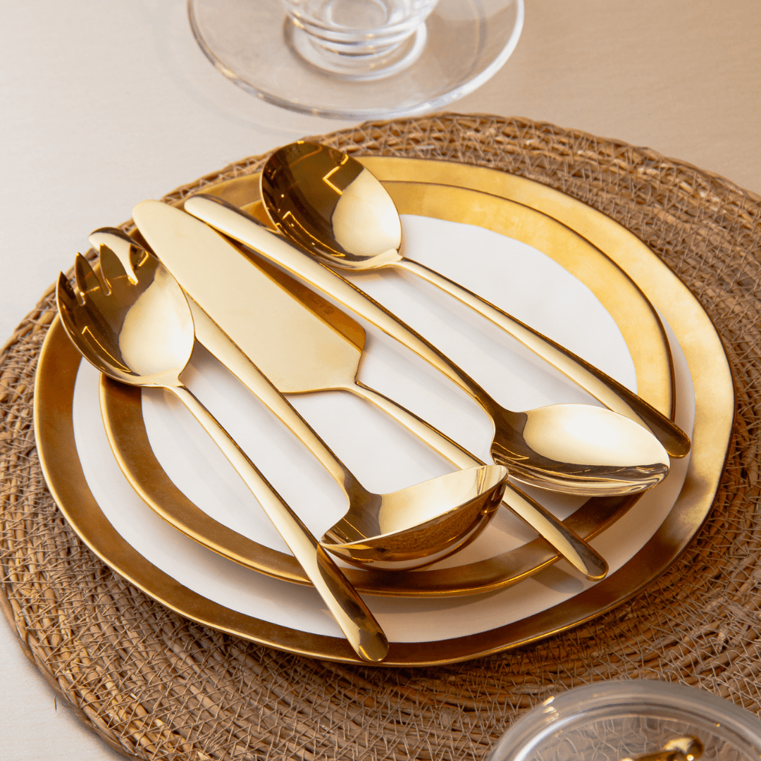 Prato de Sobremesa Dubai Branco e Dourado 21cm