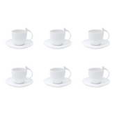 Jogo 6 Xicaras de Cha Porcelana com Pires Birds Branco 200ml