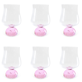 Jogo 6 Taças Base Esfera Rosa e Transparente 440ml