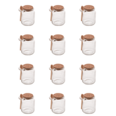Kit 12 Potes de Vidro Tampa Rolha com Colher Bambu 240ml