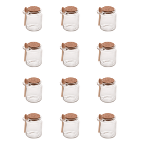 Kit 12 Potes de Vidro Tampa Rolha com Colher Bambu 240ml